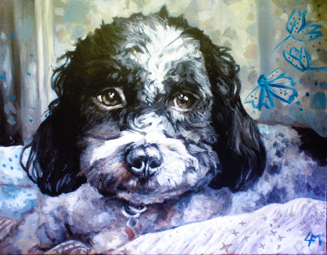 Barney the dog, acrylic painting vancouver bc