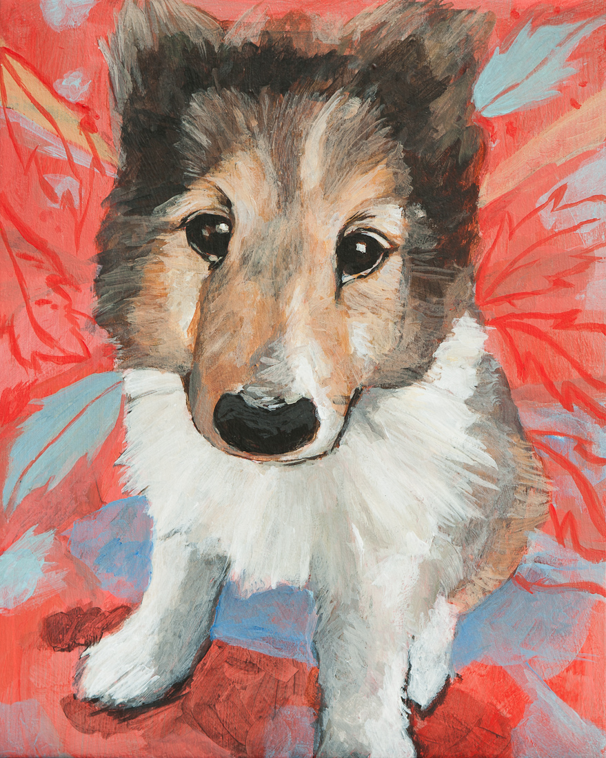 Geordie as a puppy, painting in victoria bc