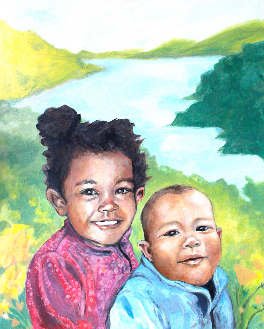 portrait commission of two young children. north park art studio victoria bc