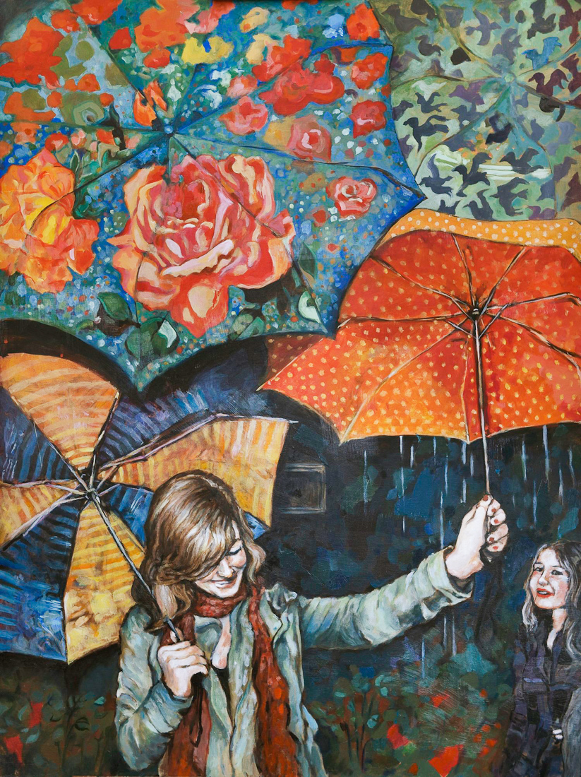 umbrellas, painting by laura bonnie